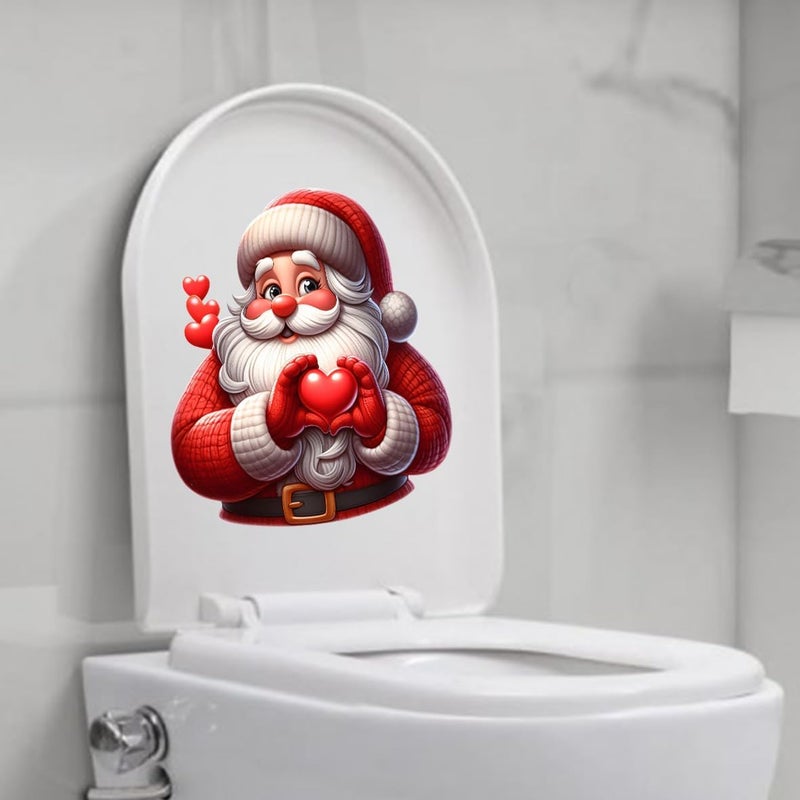 Iprokiu Christmas Toilet Sticker Funny Christmas Santa Claus Snowman Elf Toilet Seat Cover Decoration Waterproof Toilet Seat Lid Decal Bathroom Wall Sticker (Heart Santa Claus) - Image 1